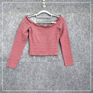 Aeropostale Women Top S Smocked Off Shoulder Ruffle Milkmaid Mauve Retro